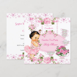 Baby Shower Gartenteeparty Spitze Rosa Brünette Einladung