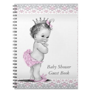 Baby-Shower-Gästebuch in Rosa und Grau Notizblock
