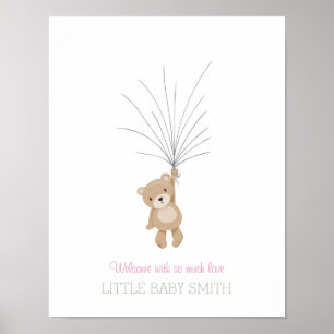 Baby-Shower-Gästebuch Teddybär rosa Poster