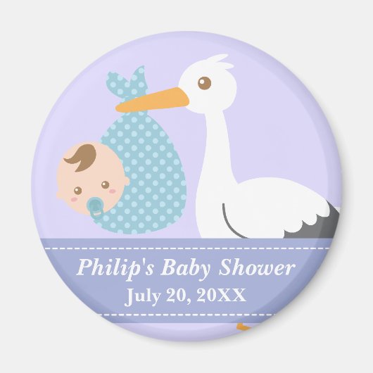 Baby Shower Gastgeschenk - Stork Delivers Baby Boy Magnet (Vorne)