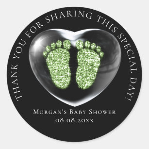 Baby Shower Gefallen Blase Herz Grüne Füße Runder Aufkleber