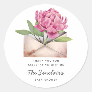 Baby-Shower-Geschenk per Post mit rosa Pfingstrose Runder Aufkleber