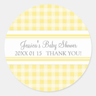 Baby-Shower-Geschenkaufkleber mit Zitronen-Gingham Runder Aufkleber