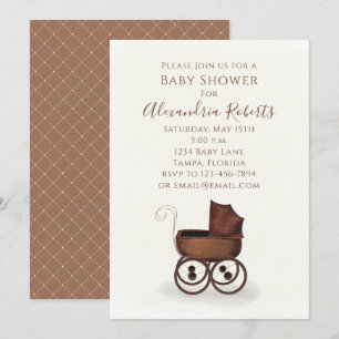 Baby-Shower Geschenke neutral modernes Kinderwagen Einladung