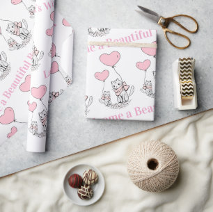 Baby-Shower-Geschenkpapier Katze rosa Herzen Geschenkpapier