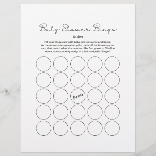 Baby Shower Gift Bingo Game Briefbogen (Vorderseite)