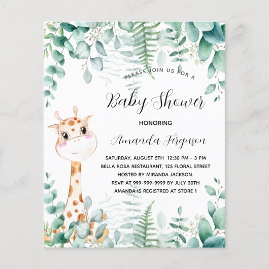 Baby Shower Giraffe Safari Einladung (Vorderseite)