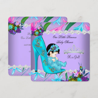 Baby Shower Girl Aquamarine Lila Blumenhose Einladung