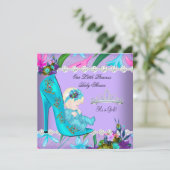 Baby Shower Girl Aquamarine Lila Blütendusche Blon Einladung (Stehend Vorderseite)