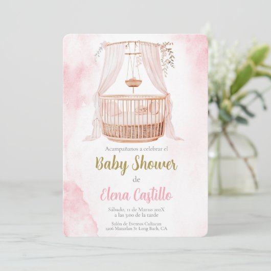 Baby Shower Girl auf Spanisch Einladung (Stehend Vorderseite)
