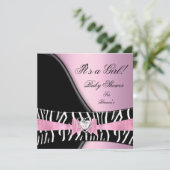 Baby Shower Girl Baby Pink Black Zebra Einladung (Stehend Vorderseite)