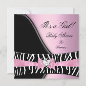 Baby Shower Girl Baby Pink Black Zebra Einladung (Vorderseite)