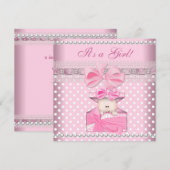 Baby Shower Girl Baby Pink Gift Spot Pearl Lace Einladung (Vorne/Hinten)