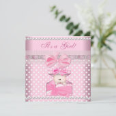 Baby Shower Girl Baby Pink Gift Spot Pearl Lace Einladung (Stehend Vorderseite)