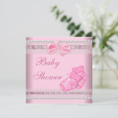 Baby Shower Girl Baby Pink Hinterns Pearl Lace Einladung (Stehend Vorderseite)