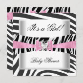Baby Shower Girl Baby Pink Schwarz-weiß Zebra Einladung (Vorne/Hinten)