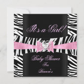 Baby Shower Girl Baby Pink Schwarz-weiß Zebra Einladung (Vorderseite)