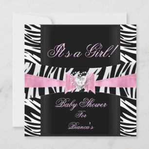 Baby Shower Girl Baby Pink Schwarz-weiß Zebra Einladung