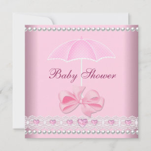 Baby Shower Girl Baby Pink Umbrella Pearl Lace Einladung