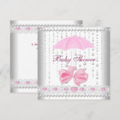 Baby Shower Girl Baby Pink Umbrella Pearl White Einladung (Vorne/Hinten)