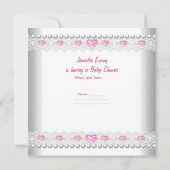 Baby Shower Girl Baby Pink Umbrella Pearl White Einladung (Rückseite)