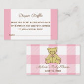 Baby Shower Girl Bear Diaper Raffle Ticket Begleitkarte (Vorne/Hinten)