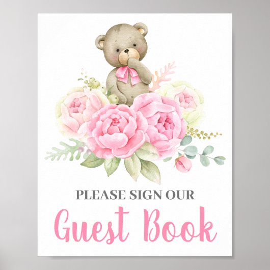 Baby Shower Girl Bear Gästebuch (Vorne)