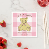 Baby Shower Girl Bear mit Name und Datum Serviette (Beispiel)