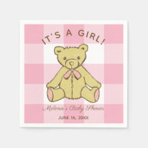 Baby Shower Girl Bear mit Name und Datum