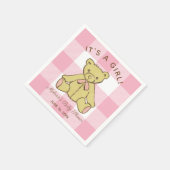 Baby Shower Girl Bear mit Name und Datum Serviette (Ecke)