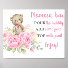 Baby Shower Girl Bear Momosa Zeichen Poster