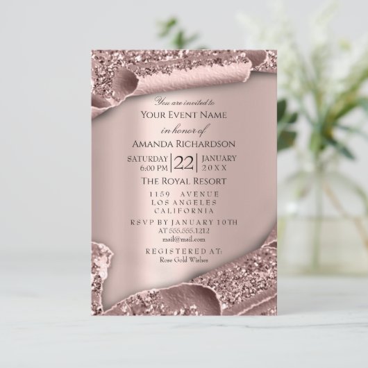 Baby Shower Girl Boy Feet Glam Rose Gold 3D Effec Einladung (Stehend Vorderseite)