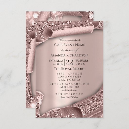 Baby Shower Girl Boy Feet Glam Rose Gold 3D Effec Einladung (Vorne/Hinten)