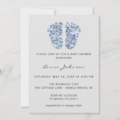Baby Shower Girl Boy Feet Glitzer Foto Blue Grau Einladung (Vorderseite)