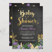 Baby Shower Girl Boy Invite Gold Lila Pink Black Einladung (Vorne/Hinten)