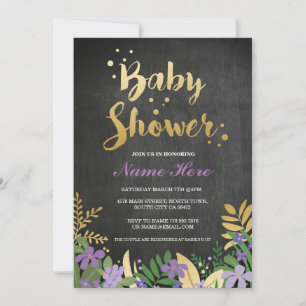 Baby Shower Girl Boy Invite Gold Lila Pink Black Einladung