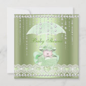 Baby Shower Girl Boy Mint Umbrella Pearl Einladung (Vorderseite)