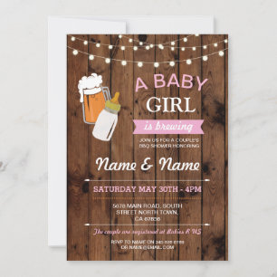 Baby Shower Girl Brewing Beer Pink GRILLEN Wood Ei Einladung