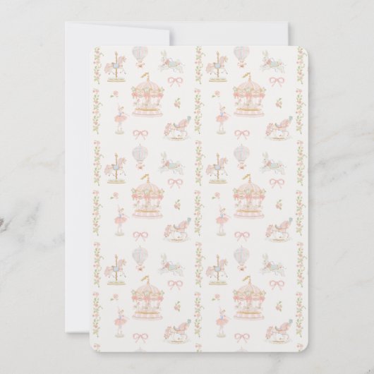 Baby Shower Girl Carousel Fairytale Bows Pink Einladung (Rückseite)