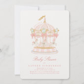 Baby Shower Girl Carousel Fairytale Bows Pink Einladung (Vorderseite)