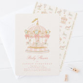 Baby Shower Girl Carousel Fairytale Bows Pink Einladung