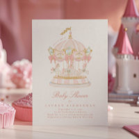 Baby Shower Girl Carousel Fairytale Bows Pink