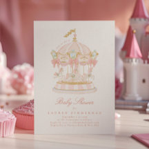 Baby Shower Girl Carousel Fairytale Bows Pink