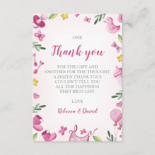 Baby Shower Girl Danke Karte   Pink   Elefant