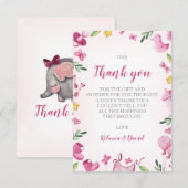 Baby Shower Girl Danke Karte | Pink | Elefant (Vorne/Hinten)