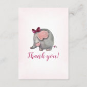 Baby Shower Girl Danke Karte | Pink | Elefant (Rückseite)