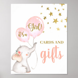 Baby Shower Girl Elephant Cards and Gifts sign Poster