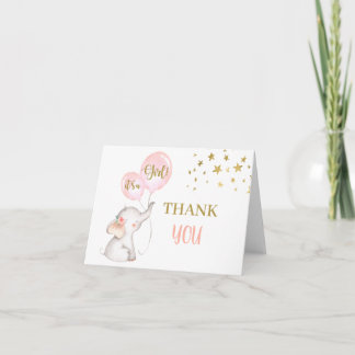Baby Shower Girl Elephant faltbar Dankeskarte