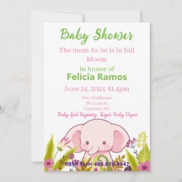 Baby Shower Girl Elephant Pink Blume Einladung