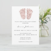 Baby Shower Girl Feet Glitzer Rose Foto White Einladung (Stehend Vorderseite)